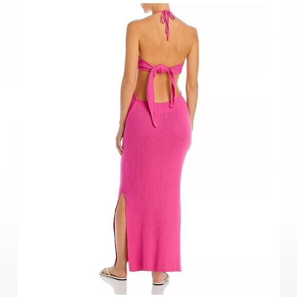 CAPITANNA Mika Knitted Cotton Ribbed Maxi Dress Size M/L Cut Out Pink Barbie - Picture 2 of 7